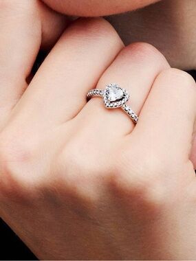 Pandora 925 Sterling Silver Elevated Heart Ring - Size 8.5 - 58mm